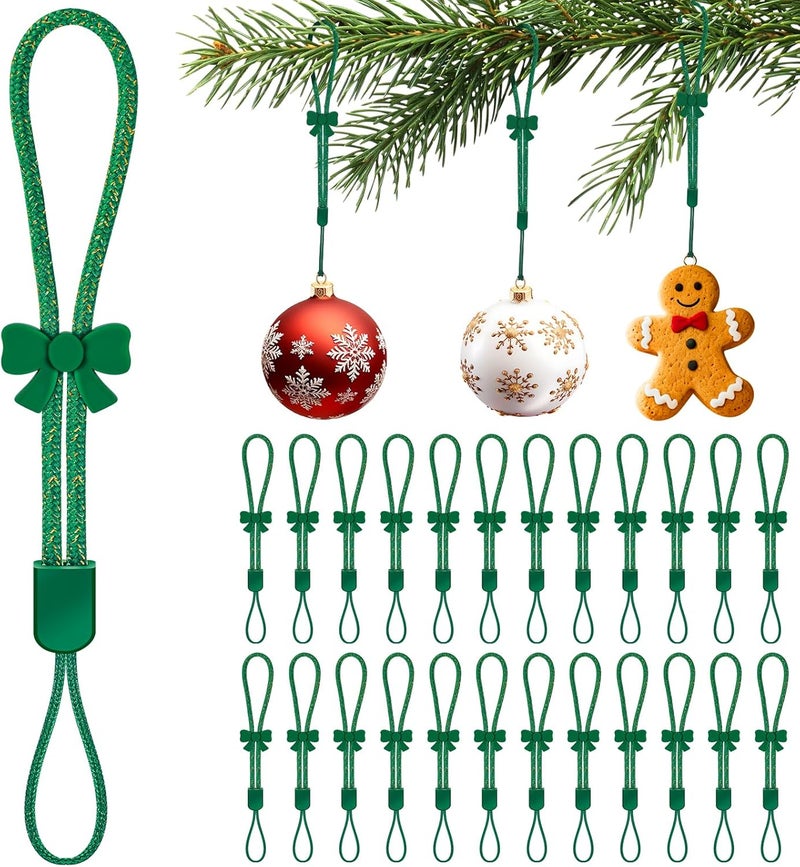 ANGAR 24 Pcs Adjustable Christmas Ornament Hooks, No-Slip Cat Child Proof Ornament Hangers String for Hanging Christmas Tree Decorations, Strong Accessorie for Small & Large Ornaments(Shiny Green) - Image 1